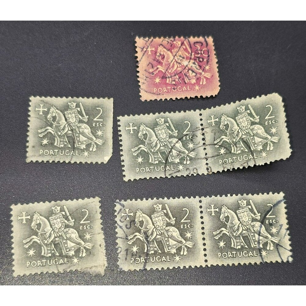 Portugal Vintage Postage Stamps Lot Of 7 Knight & Horse Design LI3051